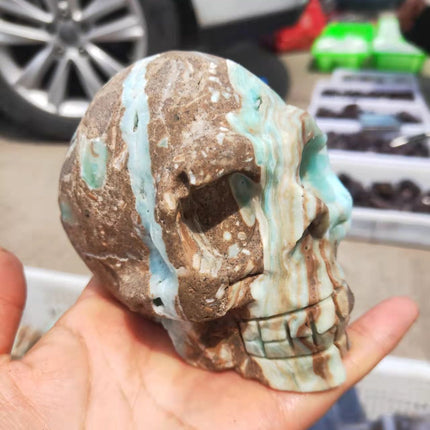 Natural Rare Crystal Healing Hemimorphite Ore Hand Carved Skull