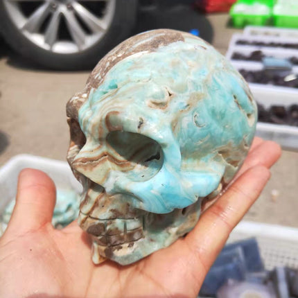 Natural Rare Crystal Healing Hemimorphite Ore Hand Carved Skull