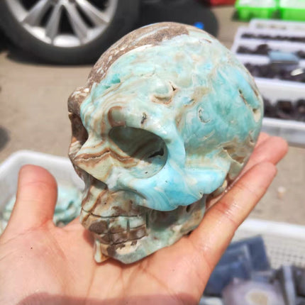 Natural Rare Crystal Healing Hemimorphite Ore Hand Carved Skull