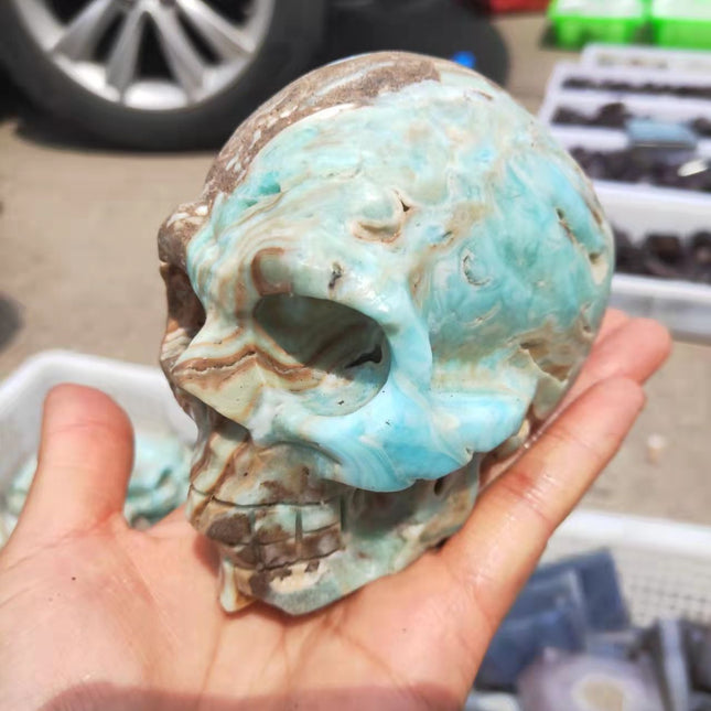 Natural Rare Crystal Healing Hemimorphite Ore Hand Carved Skull