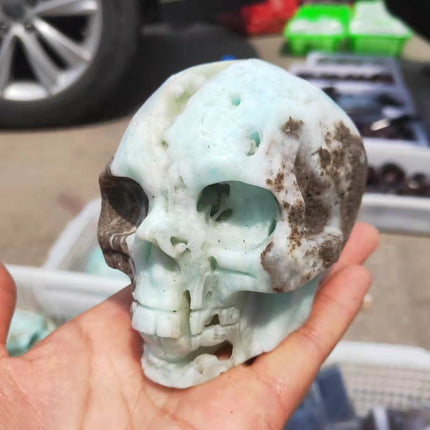 Natural Rare Crystal Healing Hemimorphite Ore Hand Carved Skull