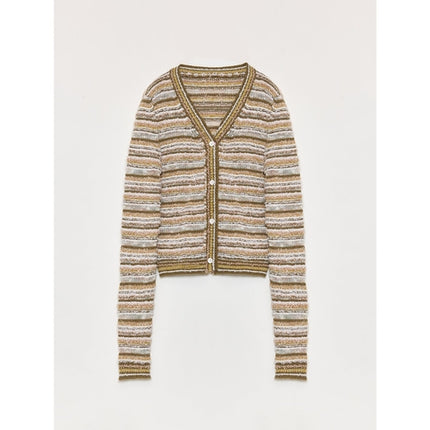 "Nice Weekend" striped mixed woven V-neck early spring layered knitted