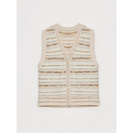 "Nice Weekend" striped mixed woven V-neck early spring layered knitted