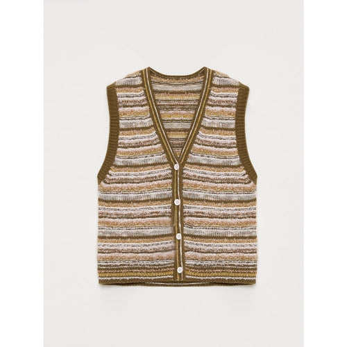 "Nice Weekend" striped mixed woven V-neck early spring layered knitted