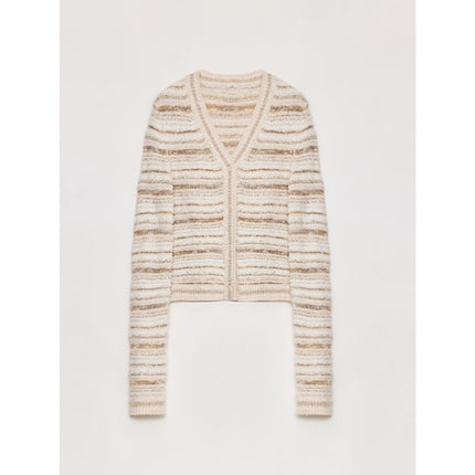 "Nice Weekend" striped mixed woven V-neck early spring layered knitted