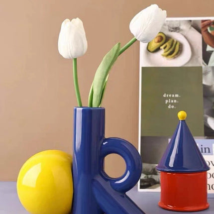 OK Ceramic Bud Vase - Handmade Dopamine Decorative Flower Vase