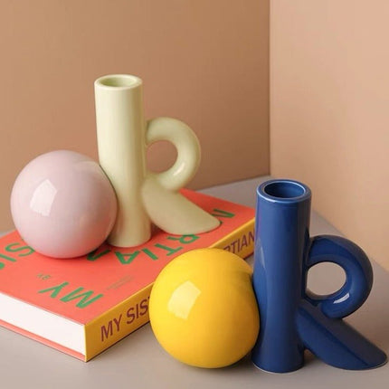 OK Ceramic Bud Vase - Handmade Dopamine Decorative Flower Vase