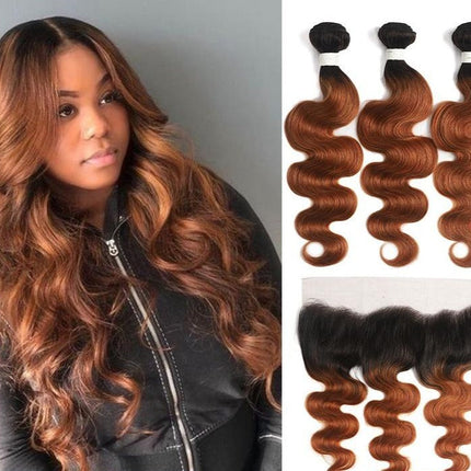 #30 Ombre 10A Grade Body Wave #1B/30 BUNDLES with 4x4 CLOSURES & 13x4