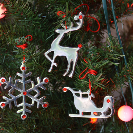Handmade Christmas Ornaments Set of 4 with Red Ruby