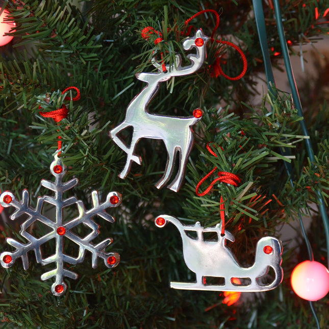 Handmade Christmas Ornaments Set of 4 with Red Ruby