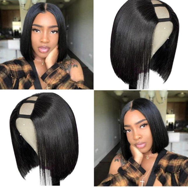 Short Bob U Part Wig Human Hair Straight Brazilian Remy Glueless Wigs