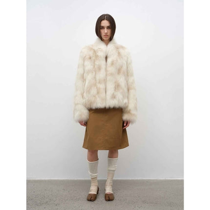 Polar Snow Casual Handmade Swoosh Printed Stand Up Lapel Fox Fur Coat