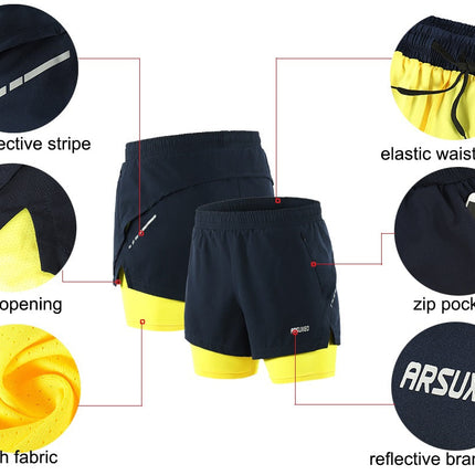 Men Running Shorts 2 in 1 Sports Shorts Quick Dry Active Training