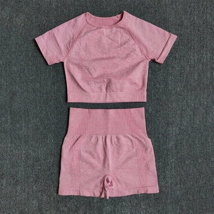 Seamless Women Yoga Set Crop Top Short Sleeve Shirt Fitness Shorts