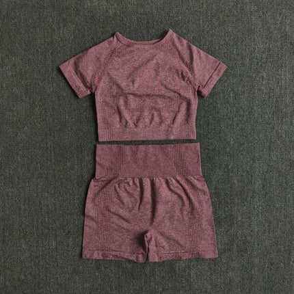 Seamless Women Yoga Set Crop Top Short Sleeve Shirt Fitness Shorts