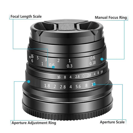 25mm f/1.8 Manual Focus Prime Fixed Lens for Sony E-Mount Digital