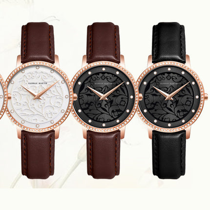 Women Watches Leather Wristwatch Fashion 3D Engraving Japanese Quartz