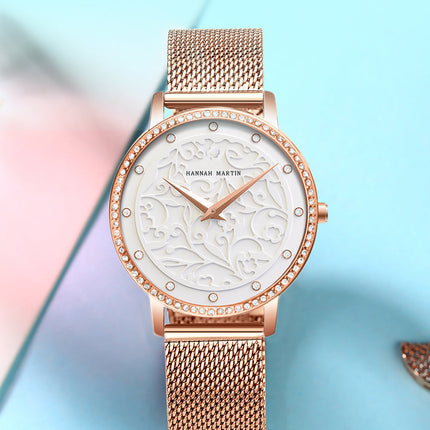 Women Watches Leather Wristwatch Fashion 3D Engraving Japanese Quartz