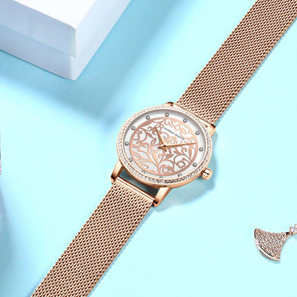 Women Watches Leather Wristwatch Fashion 3D Engraving Japanese Quartz