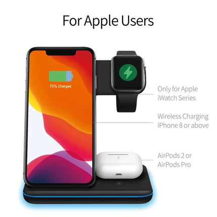 Ninja 15W 3 in 1 Fast Wireless Charging Station for Mobile Phones