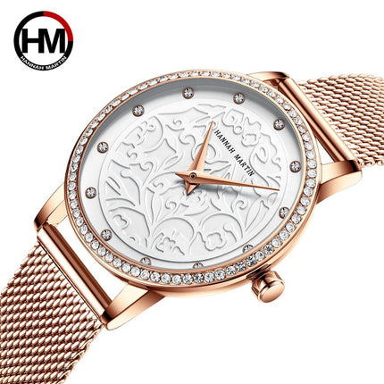 Women Watches Leather Wristwatch Fashion 3D Engraving Japanese Quartz