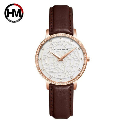 Women Watches Leather Wristwatch Fashion 3D Engraving Japanese Quartz