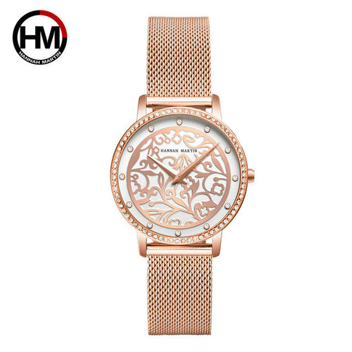 Women Watches Leather Wristwatch Fashion 3D Engraving Japanese Quartz