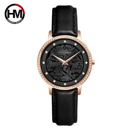 Women Watches Leather Wristwatch Fashion 3D Engraving Japanese Quartz