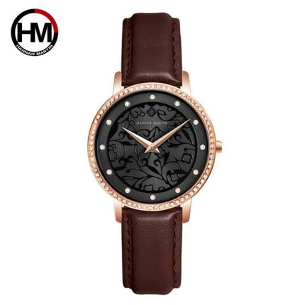Women Watches Leather Wristwatch Fashion 3D Engraving Japanese Quartz