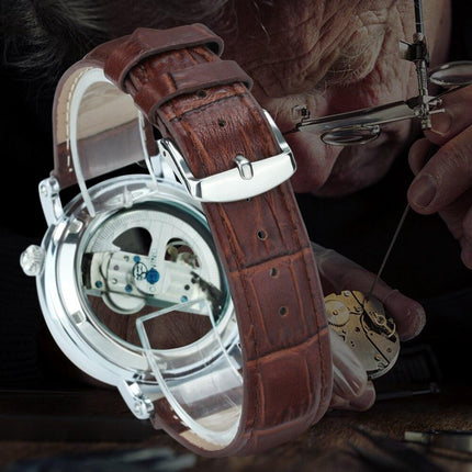Skeleton Automatic Watch for Men Mechanical Wristwatch Golden Bridge