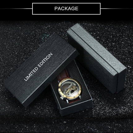 Skeleton Automatic Watch for Men Mechanical Wristwatch Golden Bridge