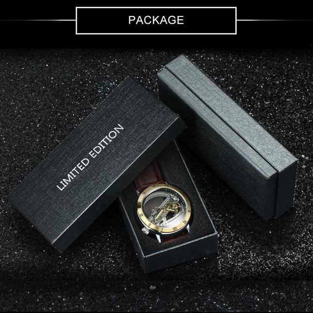 Skeleton Automatic Watch for Men Mechanical Wristwatch Golden Bridge