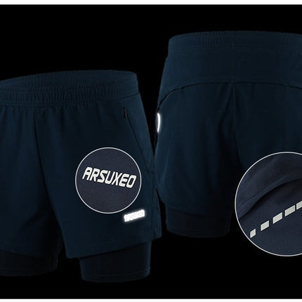 Men Running Shorts 2 in 1 Sports Shorts Quick Dry Active Training