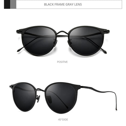 Pure Titanium Sunglasses Men Vintage Small Round Polarized Sun Glasses