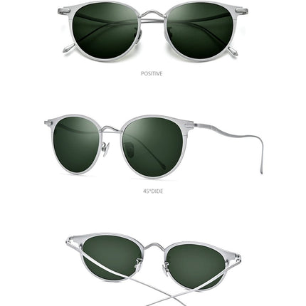 Pure Titanium Sunglasses Men Vintage Small Round Polarized Sun Glasses