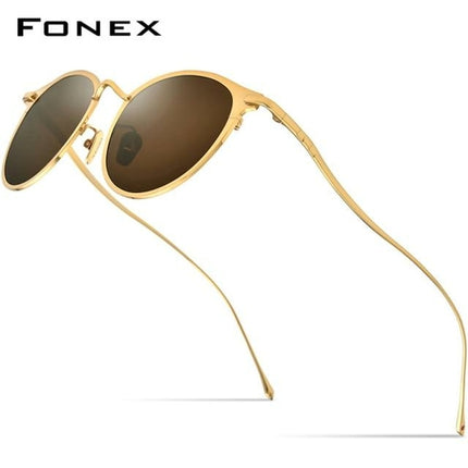 Pure Titanium Sunglasses Men Vintage Small Round Polarized Sun Glasses
