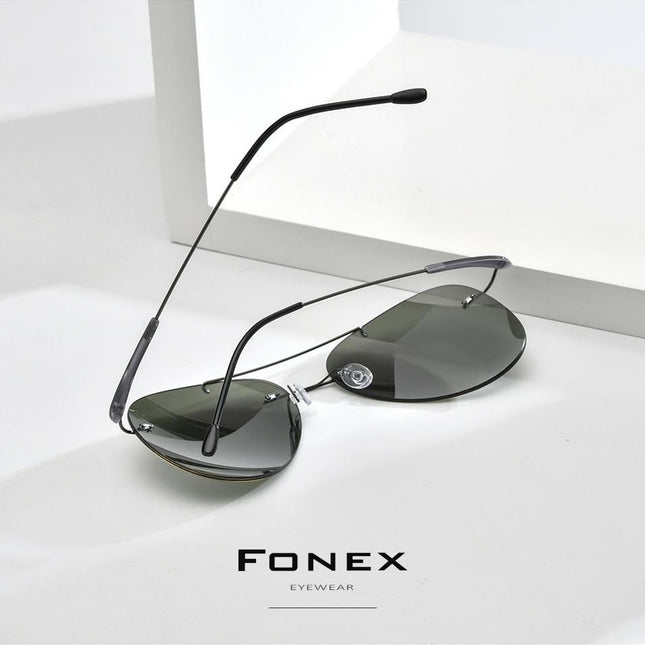 Titanium Alloy TR90 Rimless Sunglasses Men New Ultralight Screwless