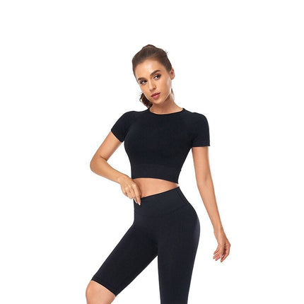 Women Yoga Shirts Short Sleeve Crop Top Gym Tops Fitness Running