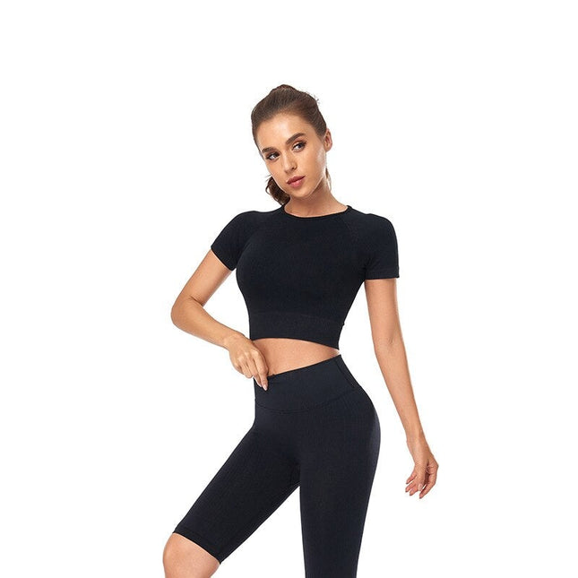 Women Yoga Shirts Short Sleeve Crop Top Gym Tops Fitness Running