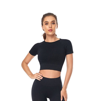 Women Yoga Shirts Short Sleeve Crop Top Gym Tops Fitness Running