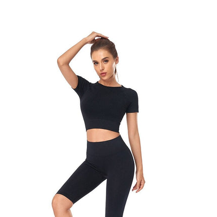 Women Yoga Shirts Short Sleeve Crop Top Gym Tops Fitness Running