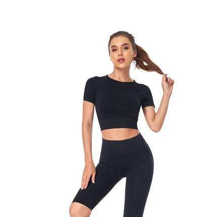 Women Yoga Shirts Short Sleeve Crop Top Gym Tops Fitness Running