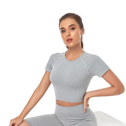 Women Yoga Shirts Short Sleeve Crop Top Gym Tops Fitness Running