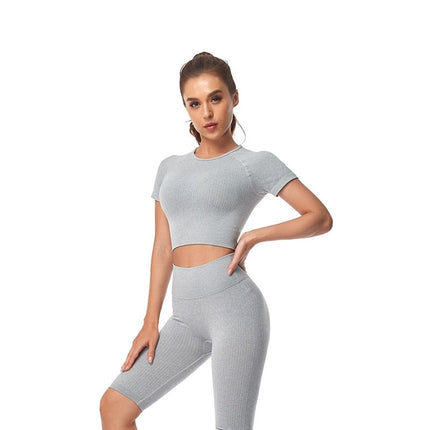 Women Yoga Shirts Short Sleeve Crop Top Gym Tops Fitness Running