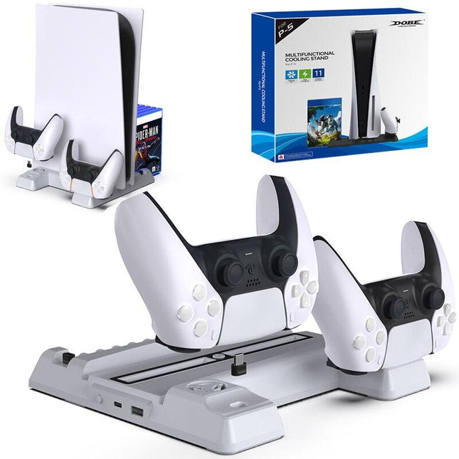 For PS5 DE/UHD Vertical Stand With Cooling Fan Charging Dock Earphone