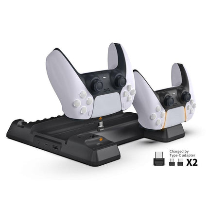 For PS5 DE/UHD Vertical Stand With Cooling Fan Charging Dock Earphone