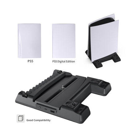 For PS5 DE/UHD Vertical Stand With Cooling Fan Charging Dock Earphone