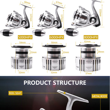Spinning Fishing Reel 1000-8000 6+1BB Gear Ratio 5.1:1/5.0:1 Max Drag