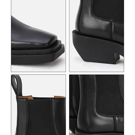 Woman‘s ANKLE Genuine Leather Square heel Square Toe Concise Slip On