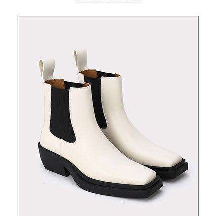 Woman‘s ANKLE Genuine Leather Square heel Square Toe Concise Slip On